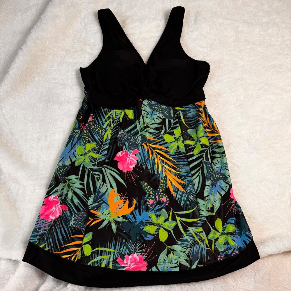 SUMMER MAC SIZE MEDIUM TROPICAL ONE PIECE SWIM DRESS WITH ATTACHED SHORTS
